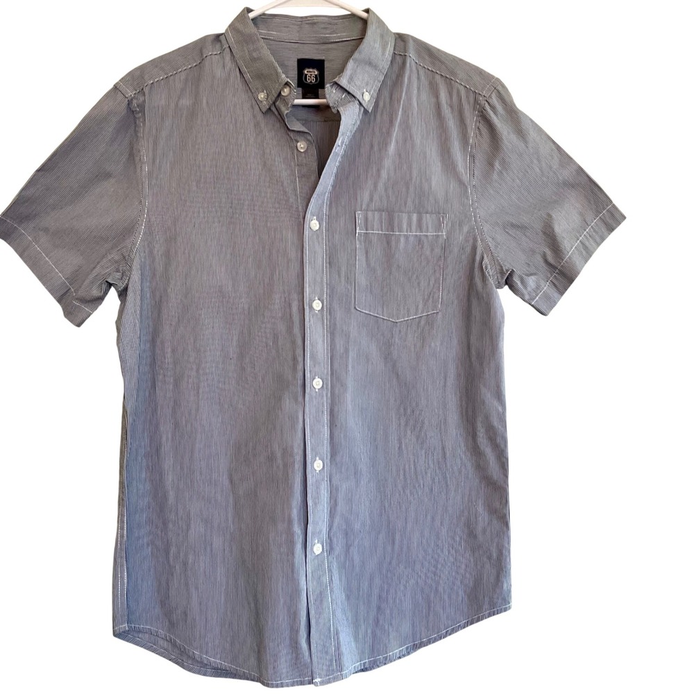 Route 66 Mens Blue White Micro Stripe Short Sleeve Button Down Shirt  M Nautical